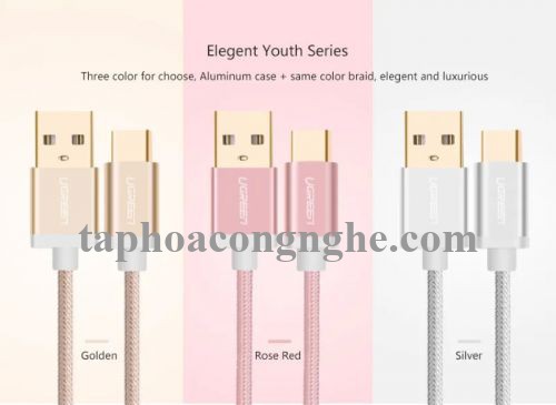 Ugreen 20859 0.5M màu Vàng Dây USB 2.0 sang Type-C đầu nhôm dây bọc vinyl US174 30020859